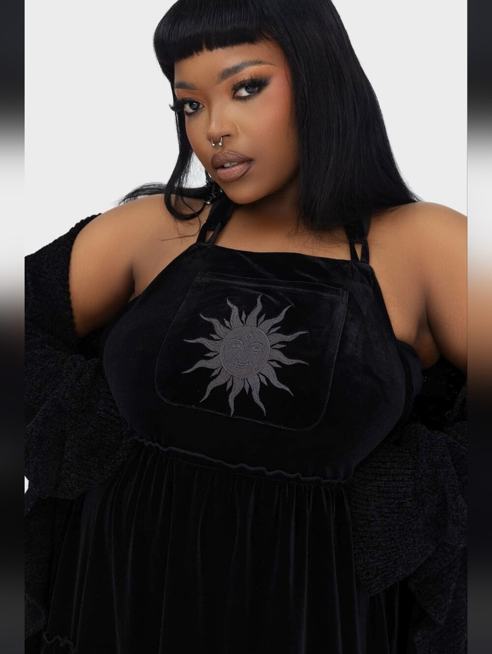 Killstar Black Velvet Maxi Dress with Sun Design - Picture 7 of 11